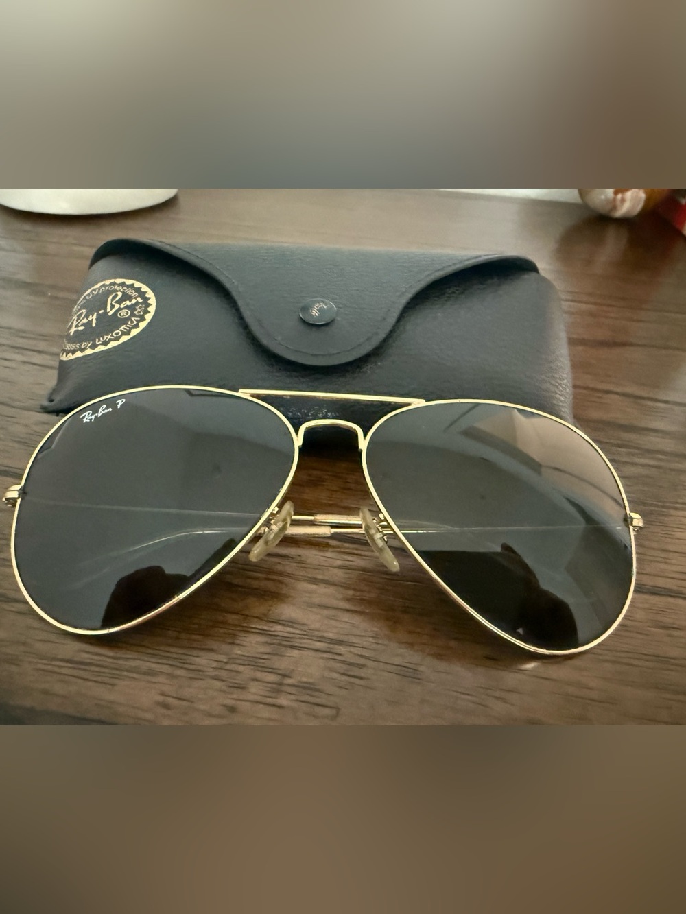 Ray-Ban Gold Frame Black Lens Aviator Sunglasses 62mm Authentic